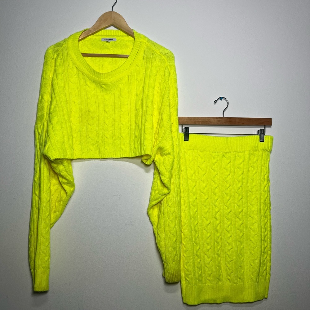 Neon Yellow Sweater Skirt Set